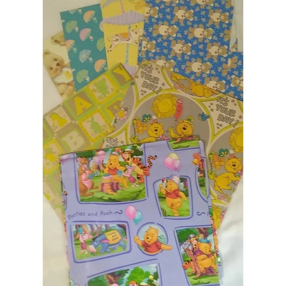 Vintage Wrapping‎ Paper Gift Wrap Lot Of 9 Sheets Assorted Kids Baby READ